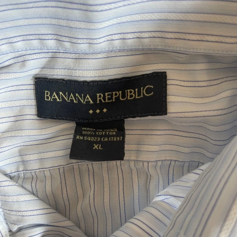 Banana Republic Mens XL Blue White Pinstripe French Cuff Cotton Dress Shirt